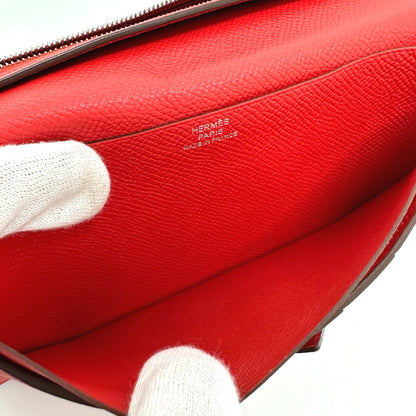 HERMES Long Wallet Purse Epsom Red HMetal Beansufla Women Used Authentic