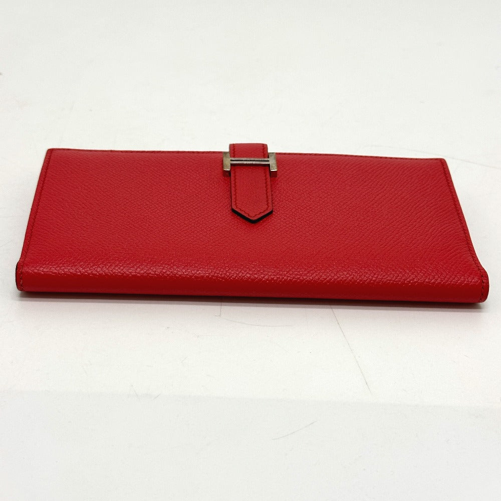 HERMES Long Wallet Purse Epsom Red HMetal Beansufla Women Used Authentic