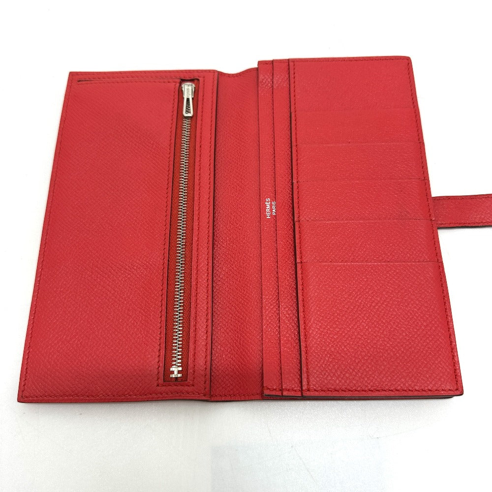 HERMES Long Wallet Purse Epsom Red HMetal Beansufla Women Used Authentic