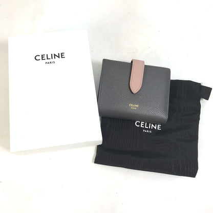 CELINE Trifold wallet 10H263BRU.10GV leather Gray x pink By color Small strap wallet Women Used Authentic