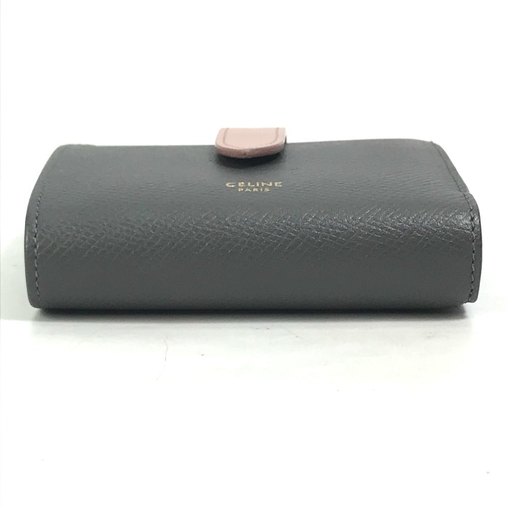 CELINE Trifold wallet 10H263BRU.10GV leather Gray x pink By color Small strap wallet Women Used Authentic