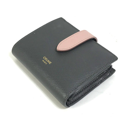 CELINE Trifold wallet 10H263BRU.10GV leather Gray x pink By color Small strap wallet Women Used Authentic