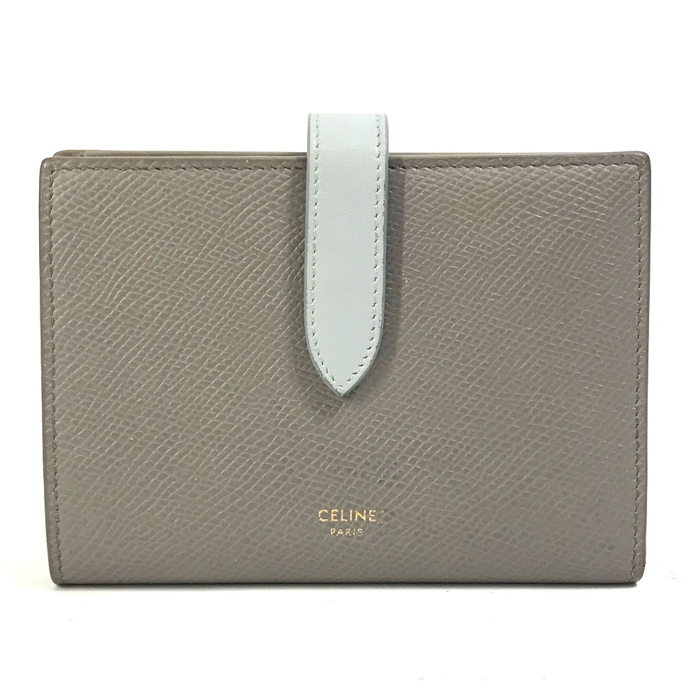 CELINE Trifold wallet 10B643BRU.10PI leather Gray x light blue By color Medium strap wallet Women Used Authentic