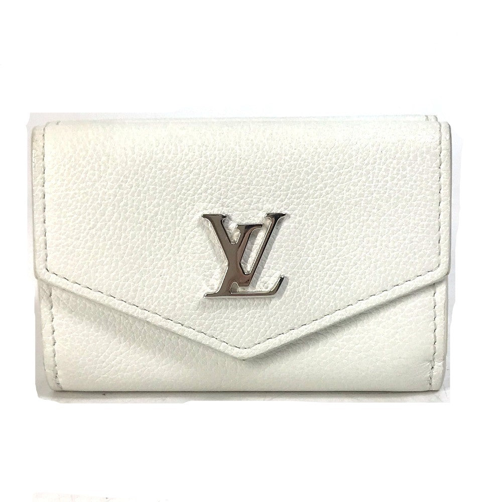 LOUIS VUITTON Trifold wallet M68482 leather white Portefeuille lock mini Women Used Authentic