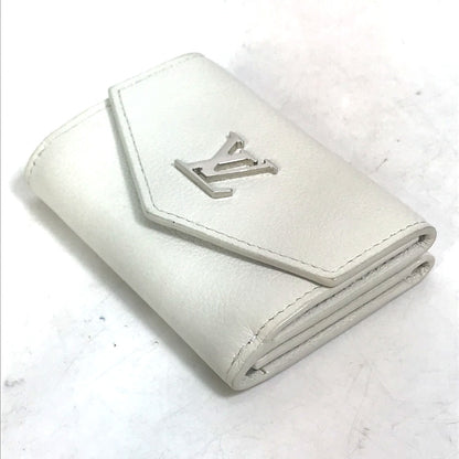 LOUIS VUITTON Trifold wallet M68482 leather white Portefeuille lock mini Women Used Authentic