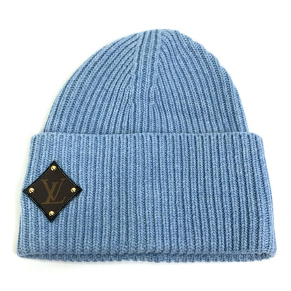 LOUIS VUITTON Knit hat M76710 wool blue Monogram Bonnet LV mens Used Authentic