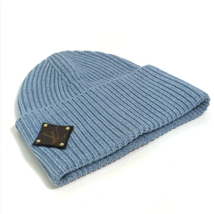 LOUIS VUITTON Knit hat M76710 wool blue Monogram Bonnet LV mens Used Authentic