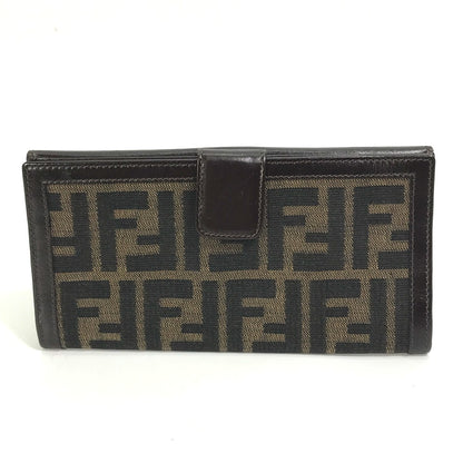 FENDI Long Wallet Purse 2804-01339 Canvas / leather Brown Zucca Bill Compartment mens Used Authentic