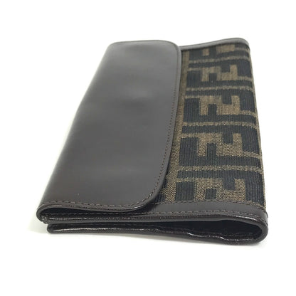 FENDI Long Wallet Purse 2804-01339 Canvas / leather Brown Zucca Bill Compartment mens Used Authentic