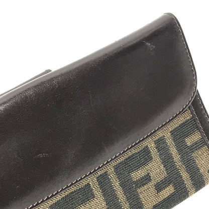 FENDI Long Wallet Purse 2804-01339 Canvas / leather Brown Zucca Bill Compartment mens Used Authentic