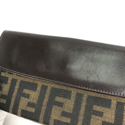 FENDI Long Wallet Purse 2804-01339 Canvas / leather Brown Zucca Bill Compartment mens Used Authentic