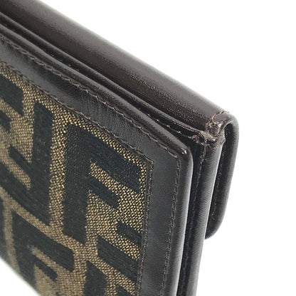 FENDI Long Wallet Purse 2804-01339 Canvas / leather Brown Zucca Bill Compartment mens Used Authentic