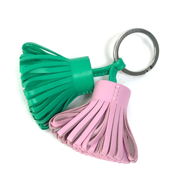HERMES key ring Bag charm key ring fringe Carmen Unodos Anyo Miro Green x pink Women Used Authentic