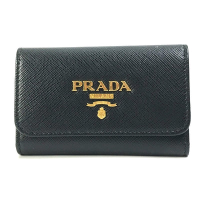 PRADA Key case Key holder  1PG004 saffiano leather Black x pink logo multicolor Key ring Women Used Authentic