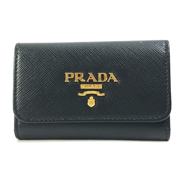 PRADA Key case Key holder  4 hooks Logo multicolor Key ring saffiano leather 1PG004 Black x pink Women Used Authentic