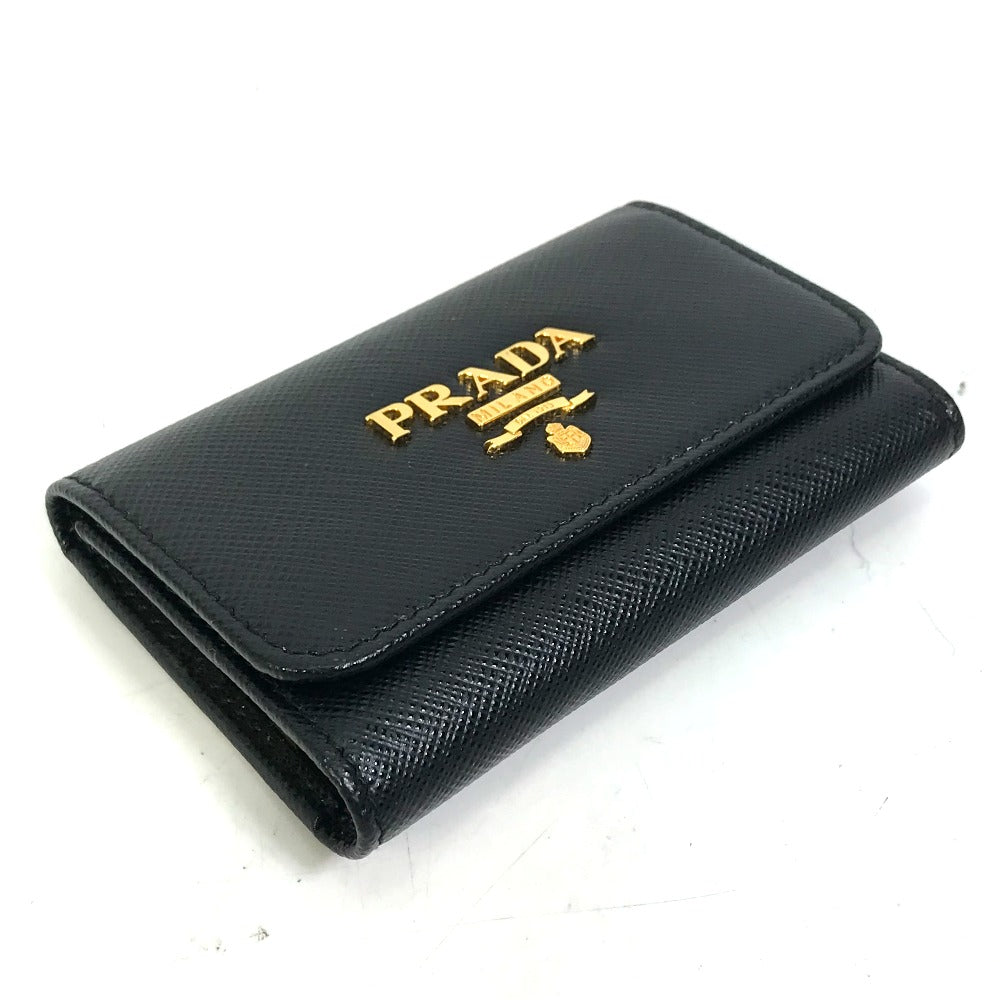 PRADA Key case Key holder  1PG004 saffiano leather Black x pink logo multicolor Key ring Women Used Authentic