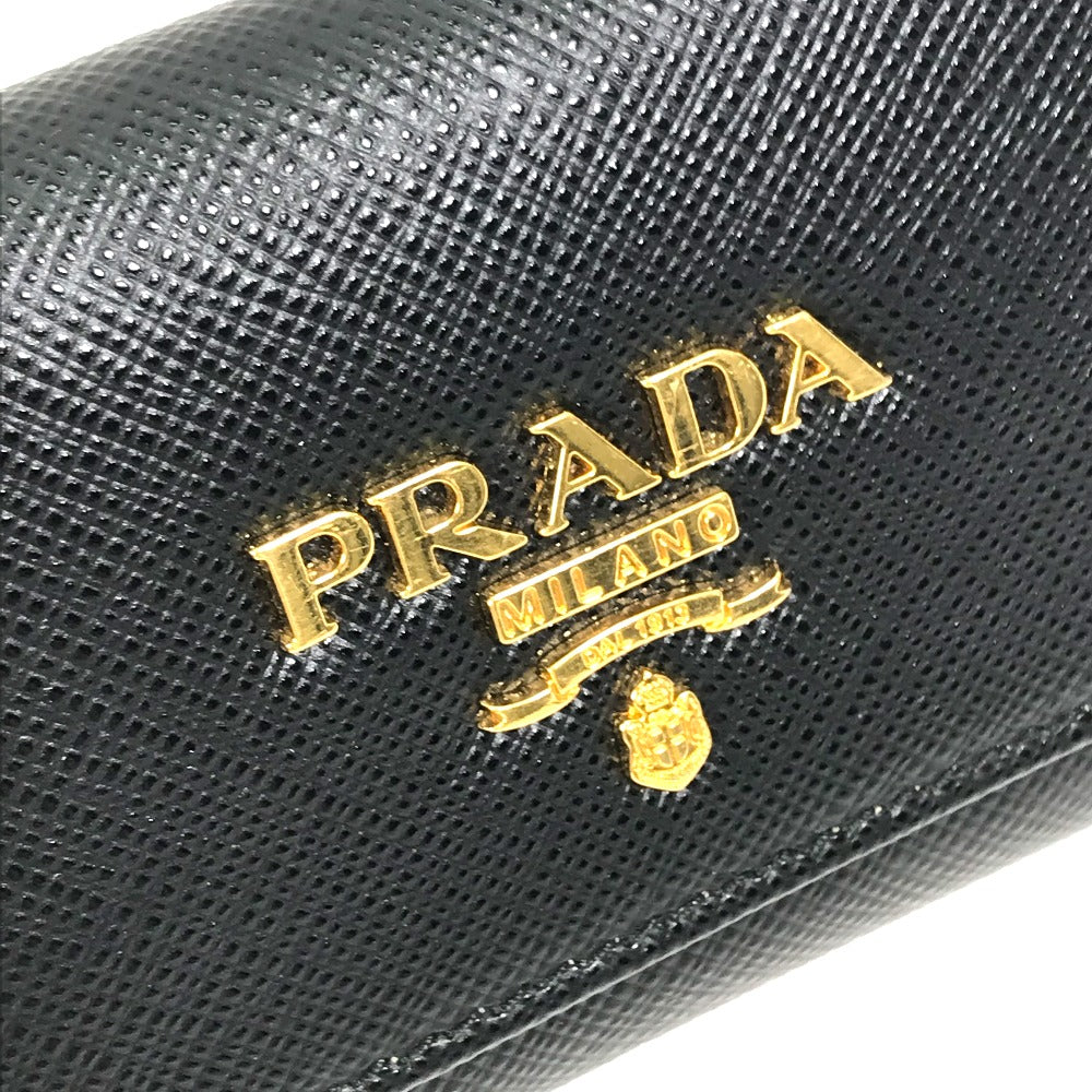 PRADA Key case Key holder  1PG004 saffiano leather Black x pink logo multicolor Key ring Women Used Authentic