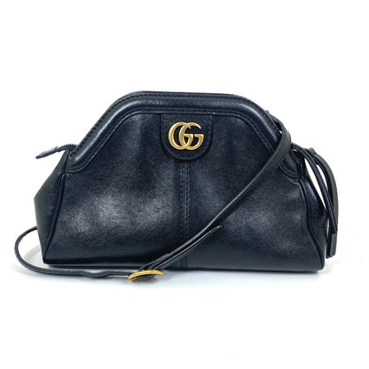 GUCCI Shoulder Bag 524620 leather black GG Marmont Liber Tiger Cat Head Women Used Authentic