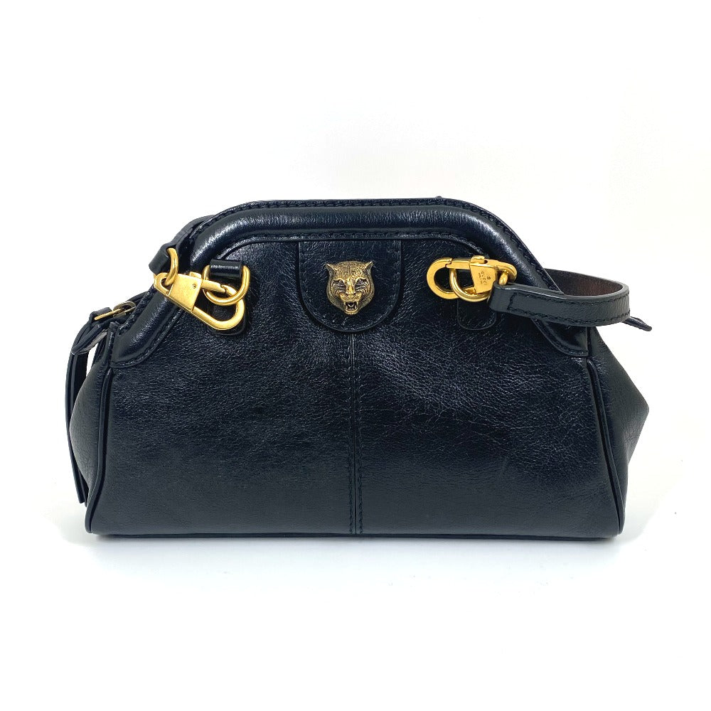 GUCCI Shoulder Bag 524620 leather black GG Marmont Liber Tiger Cat Head Women Used Authentic