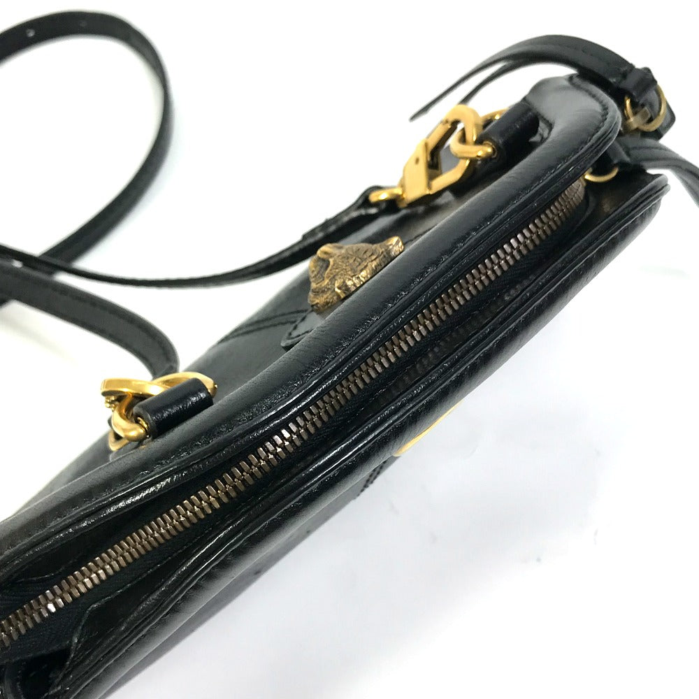 GUCCI Shoulder Bag 524620 leather black GG Marmont Liber Tiger Cat Head Women Used Authentic