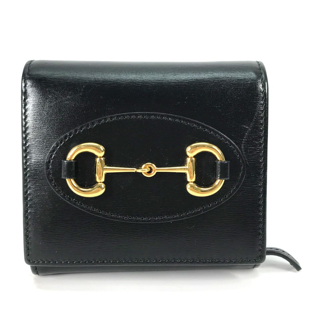 GUCCI Folded wallet 621891 leather black Horsebit Women Used Authentic