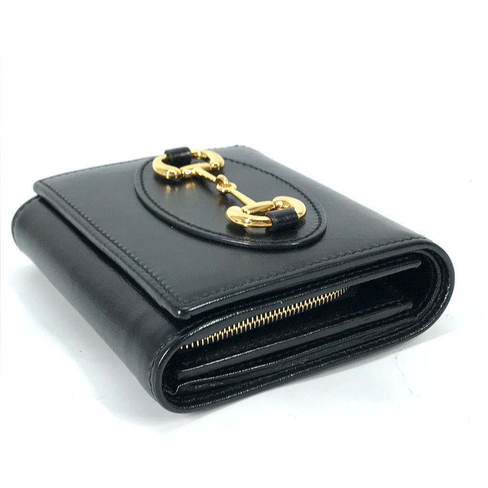 GUCCI Folded wallet 621891 leather black Horsebit Women Used Authentic