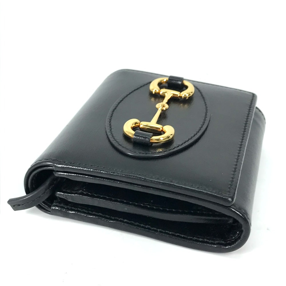 GUCCI Folded wallet 621891 leather black Horsebit Women Used Authentic