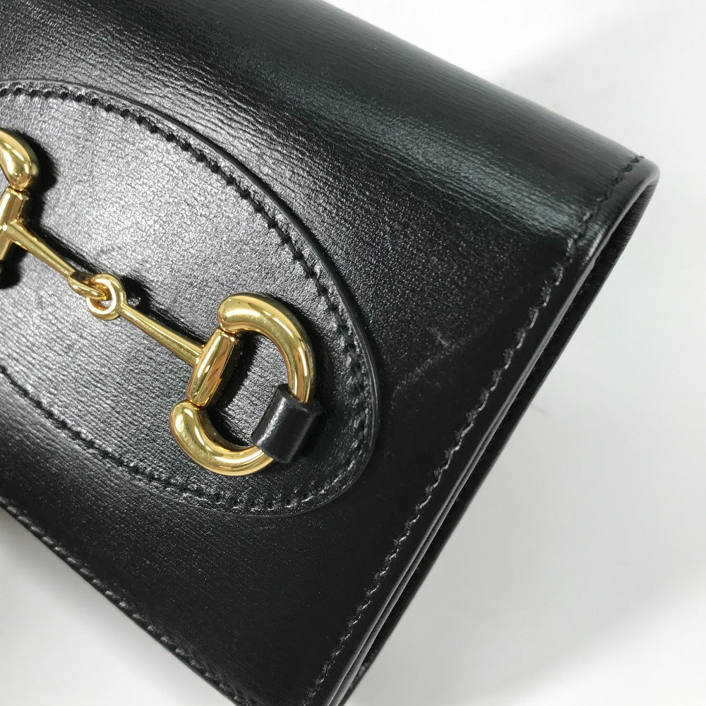 GUCCI Folded wallet 621891 leather black Horsebit Women Used Authentic