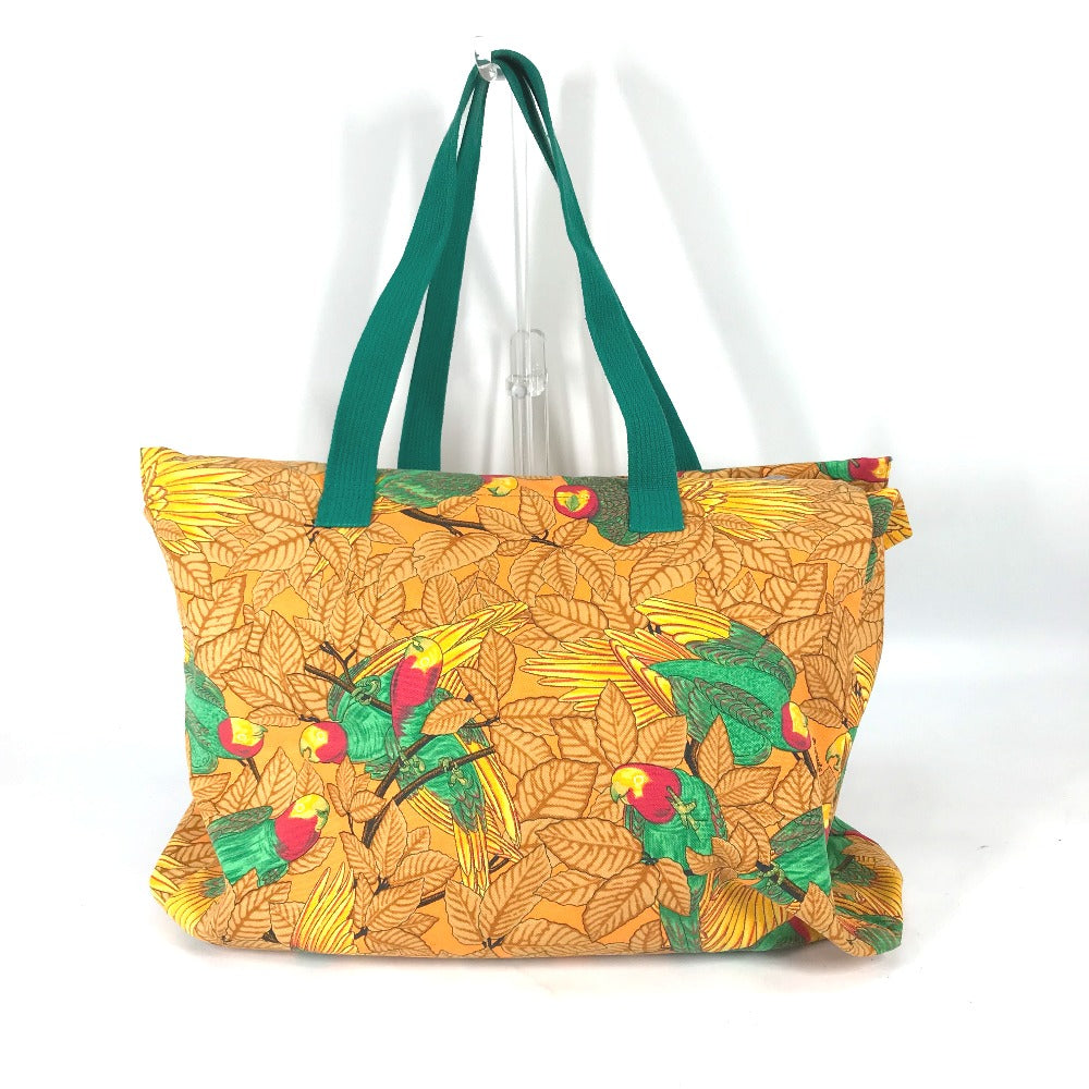 HERMES Tote Bag canvas Orange large vintage Bird motif bird pattern Women Used Authentic