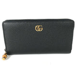 GUCCI Long Wallet Purse Long wallet GG Marmont Bamboo Zip Around leather 739499 Navy Women Used Authentic