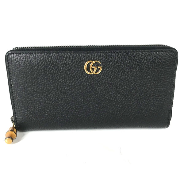 GUCCI Long Wallet Purse Long wallet GG Marmont Bamboo Zip Around leather 739499 Navy Women Used Authentic