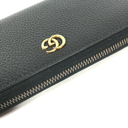 GUCCI Long Wallet Purse 739499 leather Navy GG Marmont Bamboo Zip Around Women Used Authentic