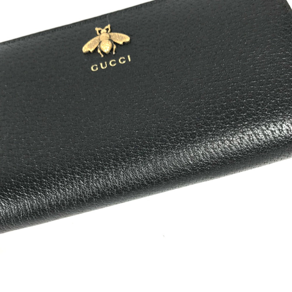 GUCCI Long Wallet Purse 523667 leather black BEE Zip Around Women Used Authentic