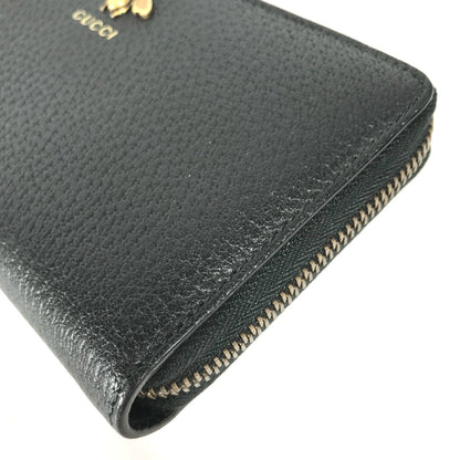 GUCCI Long Wallet Purse 523667 leather black BEE Zip Around Women Used Authentic