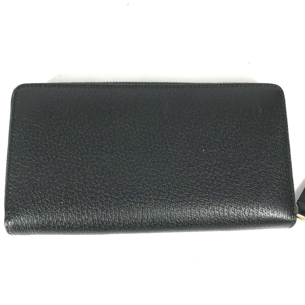 GUCCI Long Wallet Purse 523667 leather black BEE Zip Around Women Used Authentic