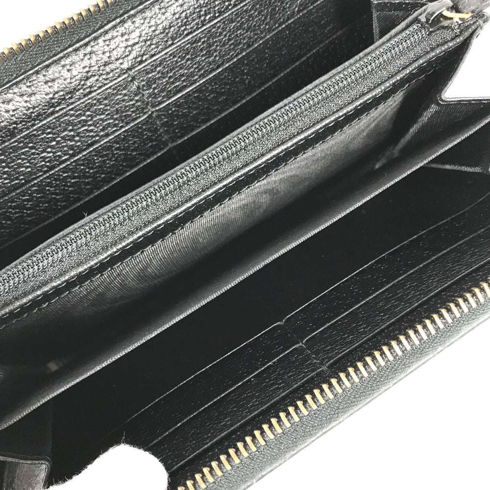 GUCCI Long Wallet Purse 523667 leather black BEE Zip Around Women Used Authentic