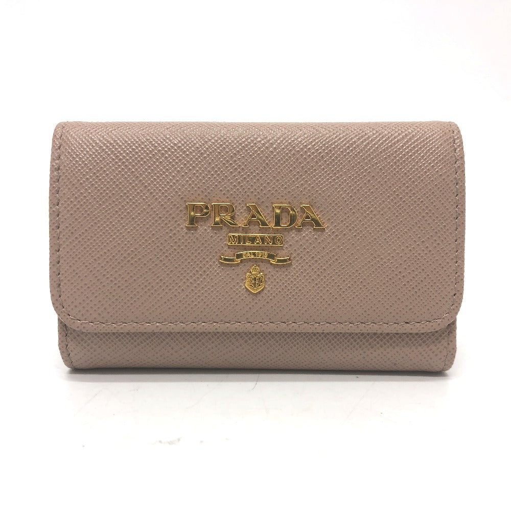 PRADA Key case Key holder  1PG004 saffiano leather pink logo 4 key rings Women Used Authentic