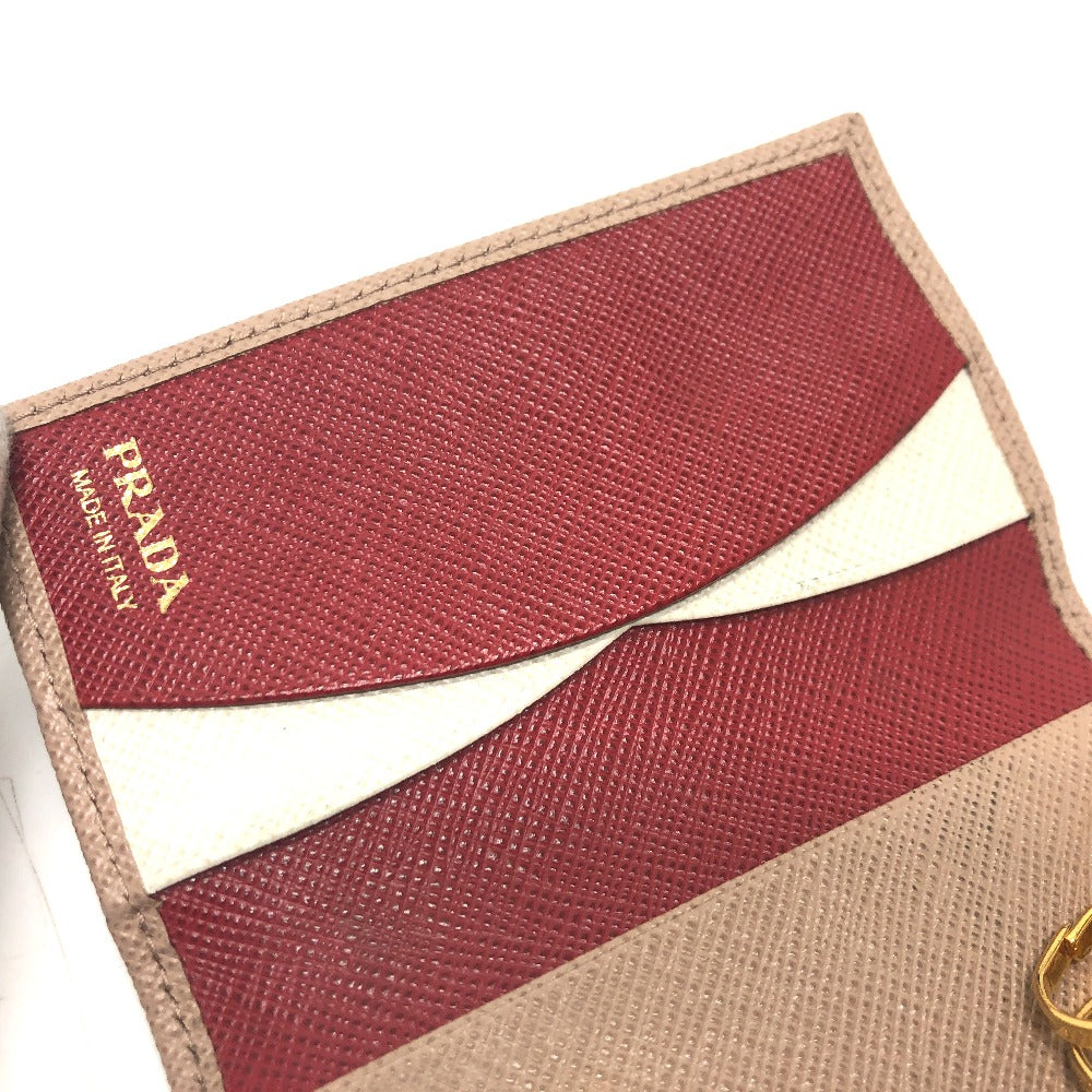 PRADA Key case Key holder  1PG004 saffiano leather pink logo 4 key rings Women Used Authentic