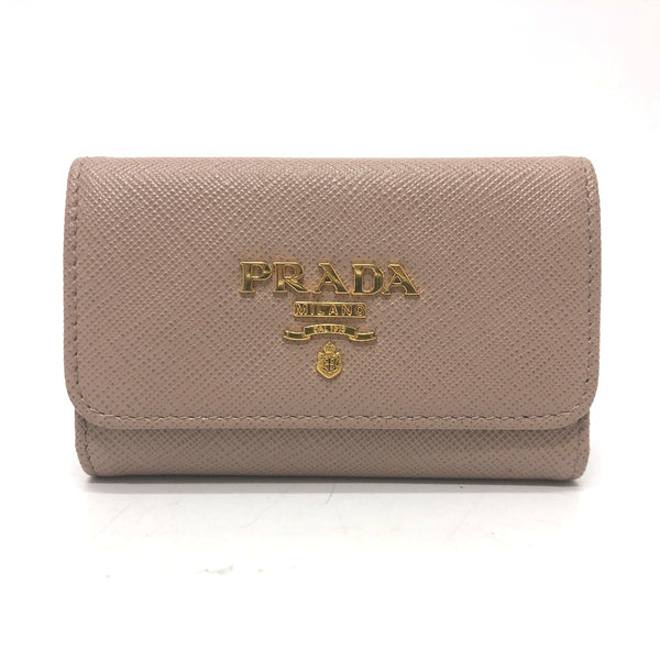 PRADA Key case Key holder  logo 4 key rings saffiano leather 1PG004 pink Women Used Authentic