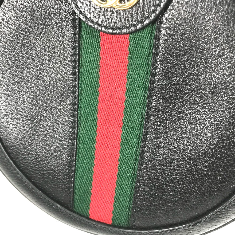 GUCCI Shoulder Bag 550618 leather black Shelly line GG Ophidia mini round Women Used Authentic