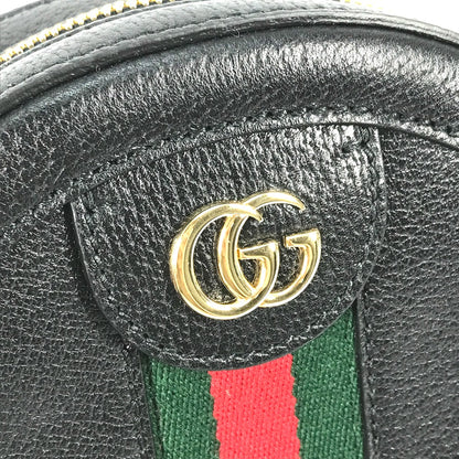 GUCCI Shoulder Bag 550618 leather black Shelly line GG Ophidia mini round Women Used Authentic