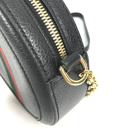 GUCCI Shoulder Bag 550618 leather black Shelly line GG Ophidia mini round Women Used Authentic