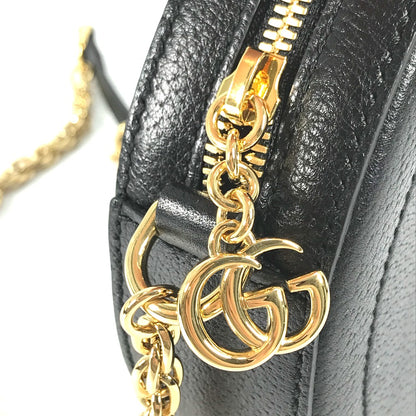 GUCCI Shoulder Bag 550618 leather black Shelly line GG Ophidia mini round Women Used Authentic