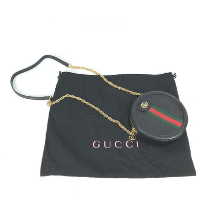 GUCCI Shoulder Bag 550618 leather black Shelly line GG Ophidia mini round Women Used Authentic