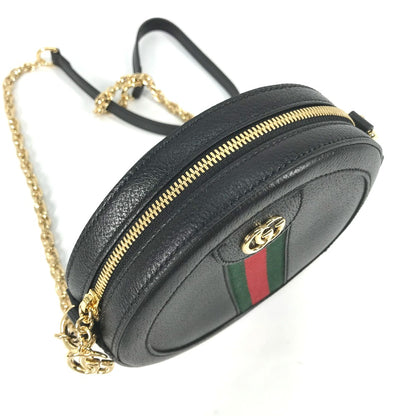 GUCCI Shoulder Bag 550618 leather black Shelly line GG Ophidia mini round Women Used Authentic