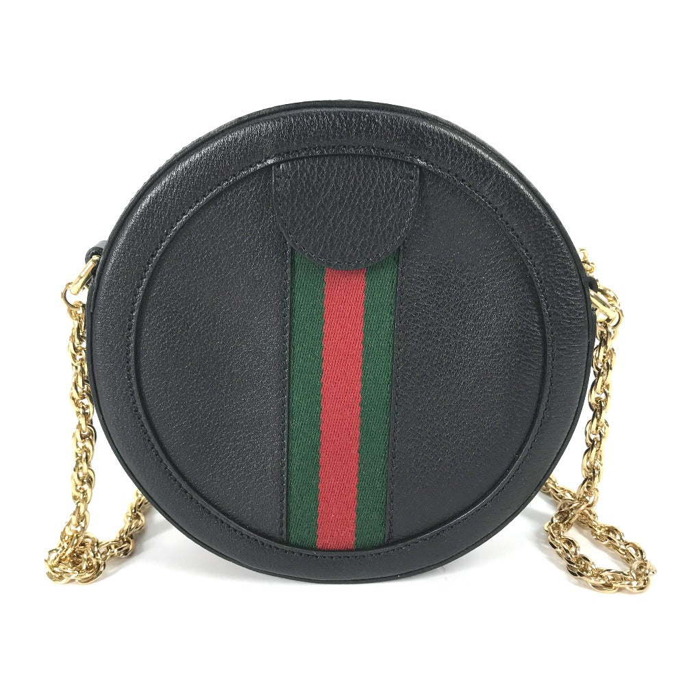 GUCCI Shoulder Bag 550618 leather black Shelly line GG Ophidia mini round Women Used Authentic