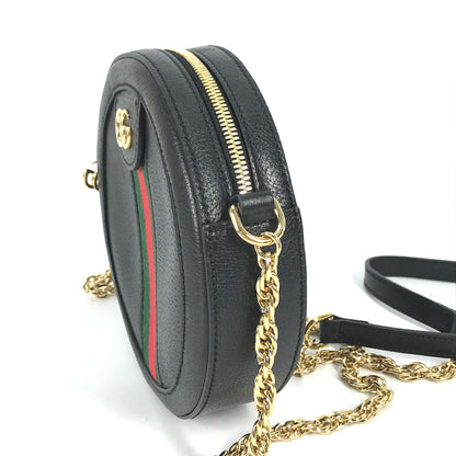 GUCCI Shoulder Bag 550618 leather black Shelly line GG Ophidia mini round Women Used Authentic