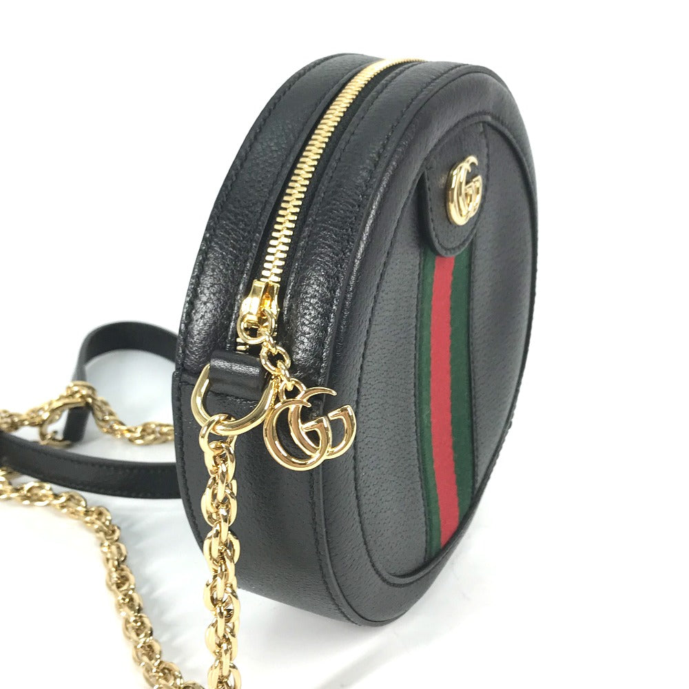 GUCCI Shoulder Bag 550618 leather black Shelly line GG Ophidia mini round Women Used Authentic