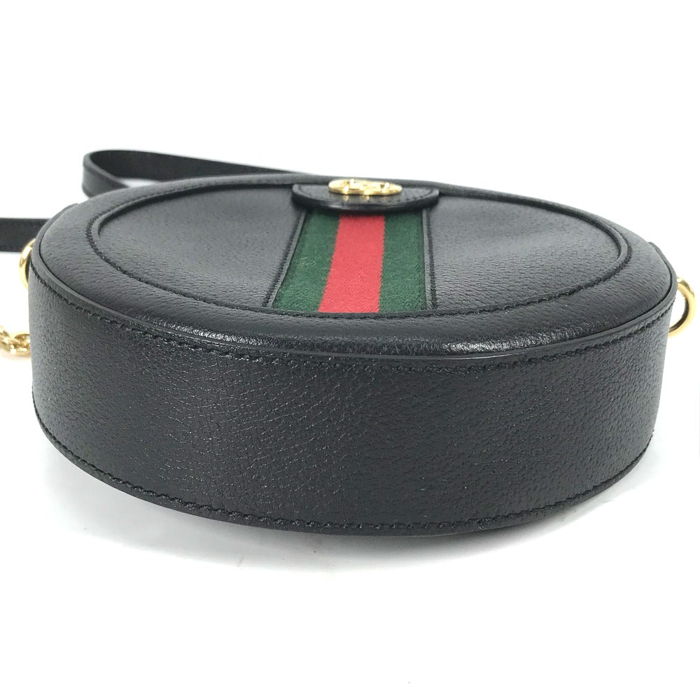 GUCCI Shoulder Bag 550618 leather black Shelly line GG Ophidia mini round Women Used Authentic