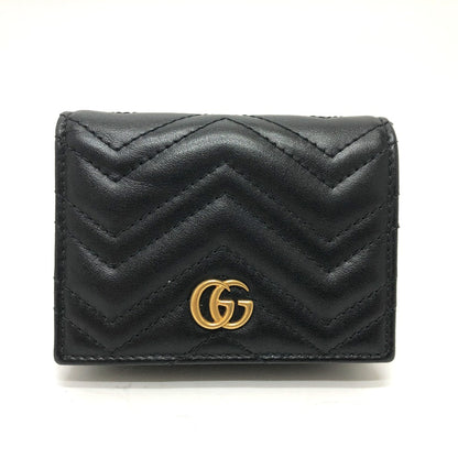 GUCCI Folded wallet 466492 leather black GG Marmont quilting Women Used Authentic